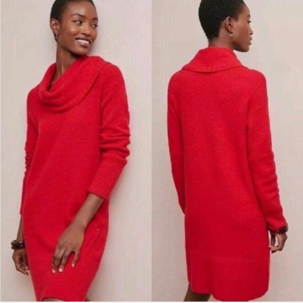 Anthropologie Red Cowl Neck Sweater Dress